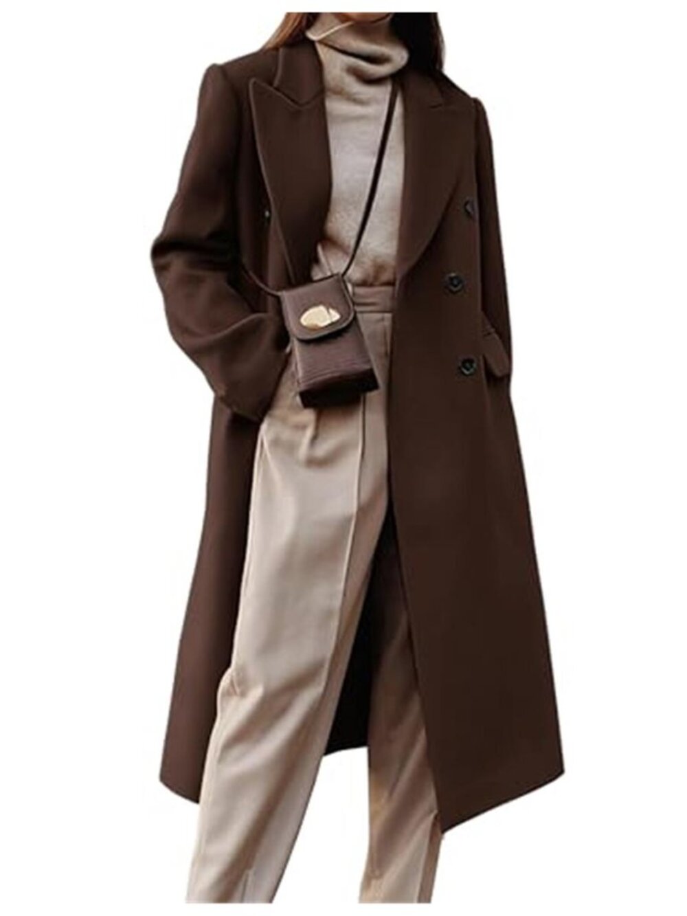 Women's Long Wool Coat Fall Winter Double Breasted Trench Coat Peacoat